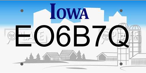 EO6B7Q Iowa License Plate
