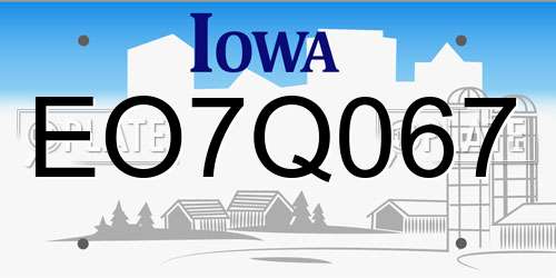 EO7Q067 Iowa License Plate