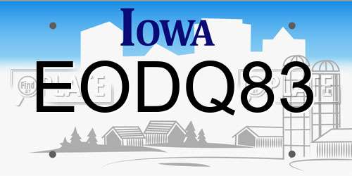 EODQ83 Iowa License Plate