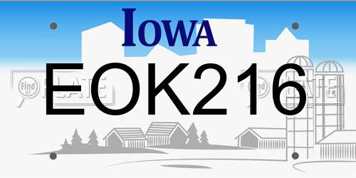 EOK216 Iowa License Plate