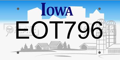 EOT796 Iowa License Plate