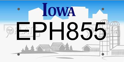 EPH855 Iowa License Plate