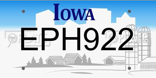EPH922 Iowa License Plate