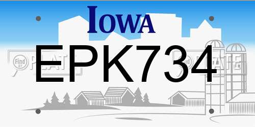 EPK734 Iowa License Plate