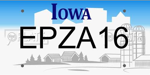 EPZA16 Iowa License Plate