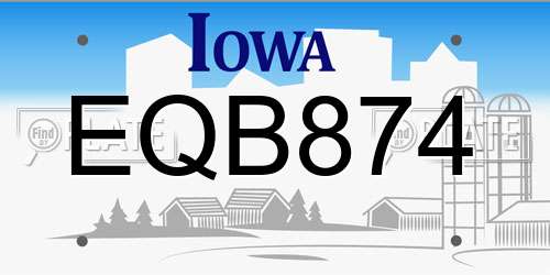 EQB874 Iowa License Plate