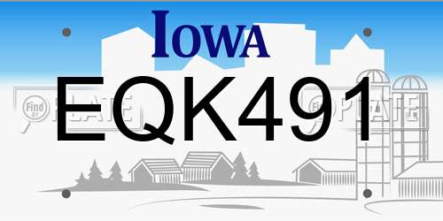 EQK491 Iowa License Plate