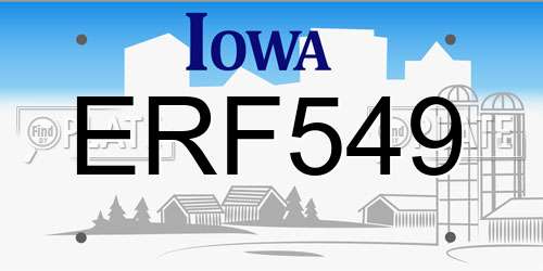 ERF549 Iowa License Plate