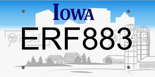 ERF883 Iowa License Plate