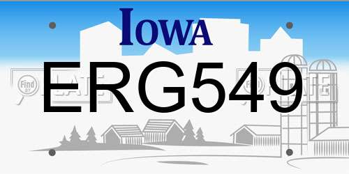 ERG549 Iowa License Plate