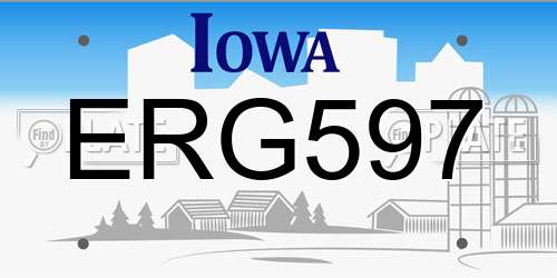 ERG597 Iowa License Plate