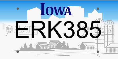 ERK385 Iowa License Plate
