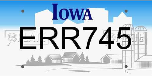 ERR745 Iowa License Plate