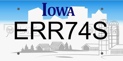 ERR74S Iowa License Plate