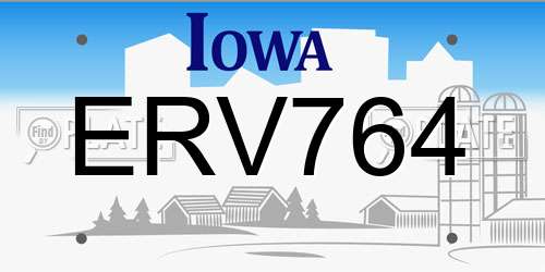 ERV764 Iowa License Plate