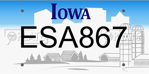 ESA867 Iowa License Plate