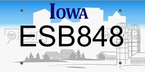 ESB848 Iowa License Plate