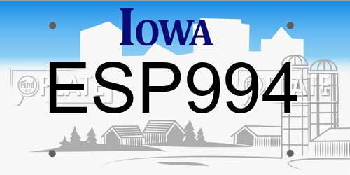 ESP994 Iowa License Plate