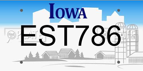 EST786 Iowa License Plate