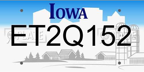 ET2Q152 Iowa License Plate