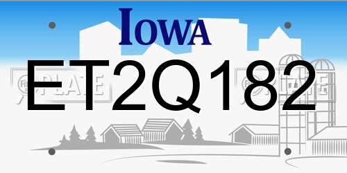 ET2Q182 Iowa License Plate