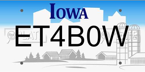 ET4B0W Iowa License Plate