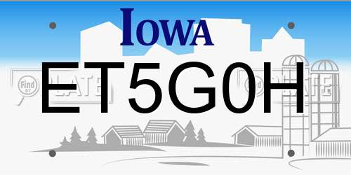 ET5G0H Iowa License Plate