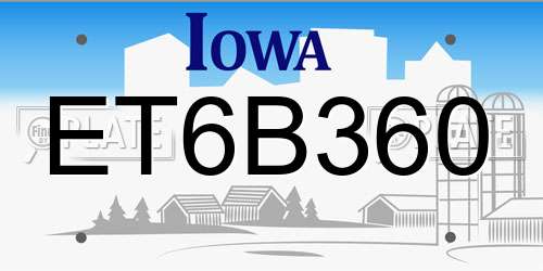 ET6B360 Iowa License Plate