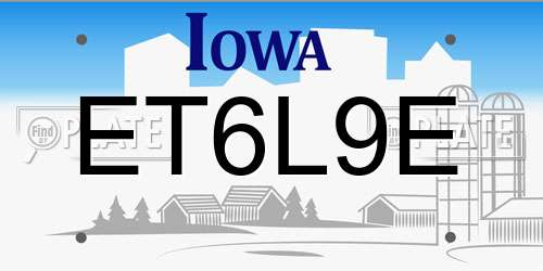 ET6L9E Iowa License Plate