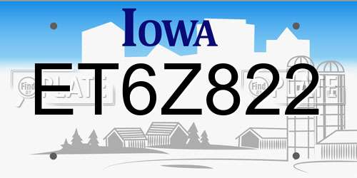 ET6Z822 Iowa License Plate