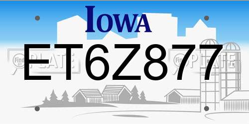 ET6Z877 Iowa License Plate