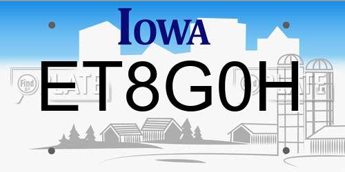 ET8G0H Iowa License Plate
