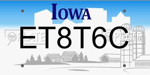ET8T6C Iowa License Plate