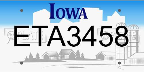 ETA3458 Iowa License Plate