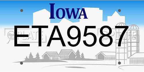 ETA9587 Iowa License Plate