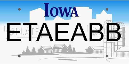 ETAEABB Iowa License Plate