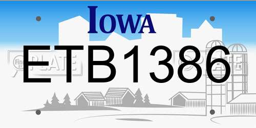 ETB1386 Iowa License Plate