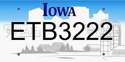 ETB3222 Iowa License Plate