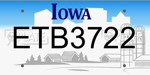 ETB3722 Iowa License Plate
