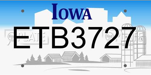 ETB3727 Iowa License Plate