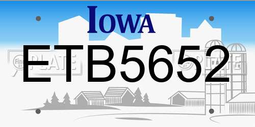 ETB5652 Iowa License Plate