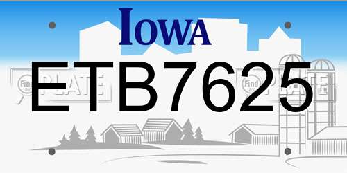 ETB7625 Iowa License Plate