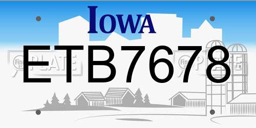 ETB7678 Iowa License Plate