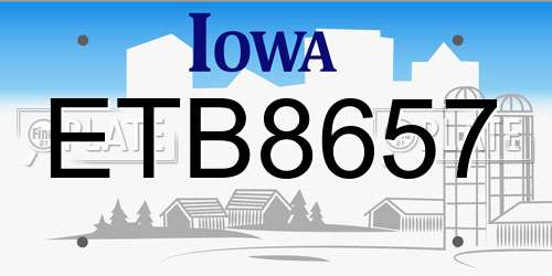 ETB8657 Iowa License Plate