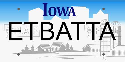 ETBATTA Iowa License Plate