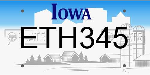 ETH345 Iowa License Plate