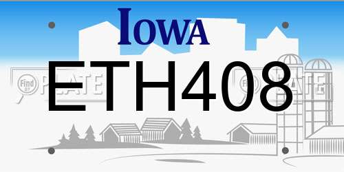 ETH408 Iowa License Plate