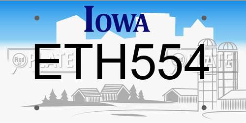 ETH554 Iowa License Plate