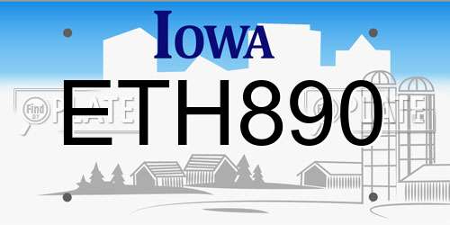ETH890 Iowa License Plate