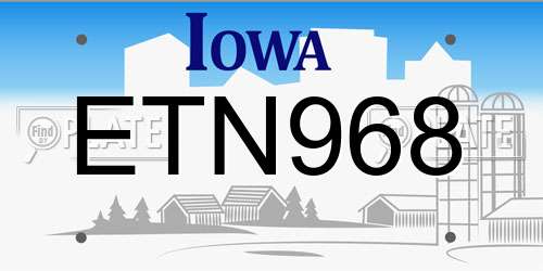 ETN968 Iowa License Plate